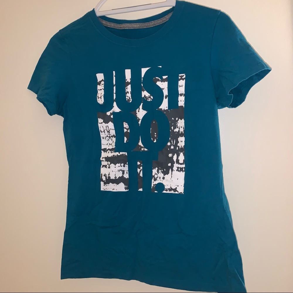 Nike Women’s Size Medium Teal Blue Just Do It Short Sleeve Shirt